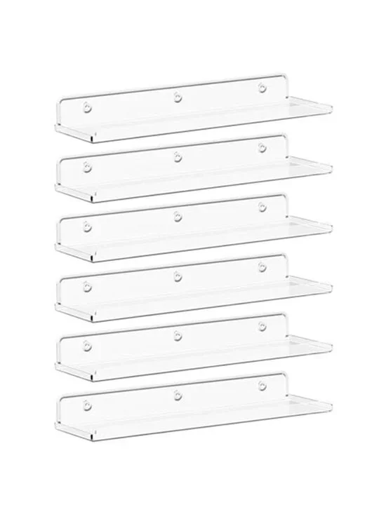 Pack of 6 Decor Display Rack Floating Shelves Acrylic Wall Organizer