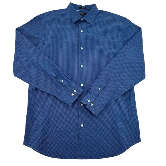 Banana Republic Mens XL Grant Fit Shirt Blue Geometric 120s Supima Cotton Dress