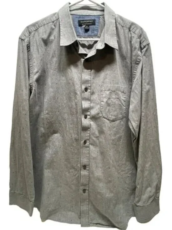 Banana Republic‎ Dress Shirt Men's XL Grey Confetti Soft Wash Standard Fit EUC