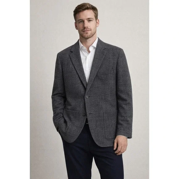 Banana Republic Tweed Blazer 48R Charcoal Wool Blend Sport‎ Coat Tailored