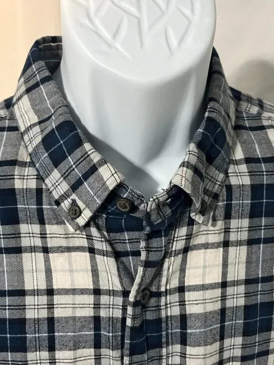 🍌 Banana Republic Men’s White Blue Gray Untucked Slim Fit Soft Flannel Shirt 2X