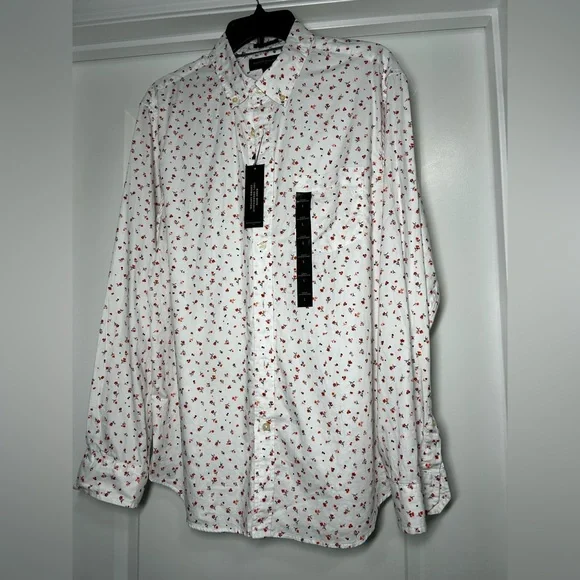 Banana Republic‎ White Shirt with Orange and Black Floral Design