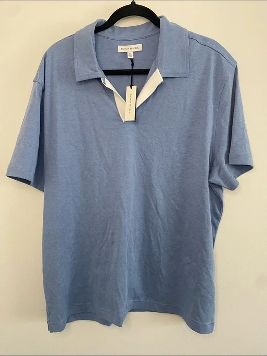 Banana Republic NWT Luxury-Touch Stripe Blue Stripe Polo Cotton Shirt XL