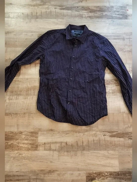 Banana Republic Navy Button-Down Shirt with White Dot Pattern
