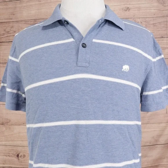 Banana Republic Polo Shirt Mens XL Blue Cotton Spandex Slim Fit Striped Stretch