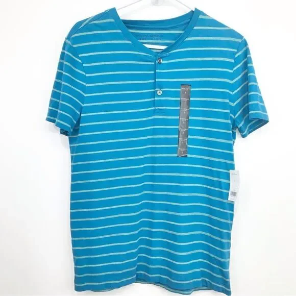 Banana Republic Soft Wash Teal Blue Striped Short Sleeve Henley Shirt