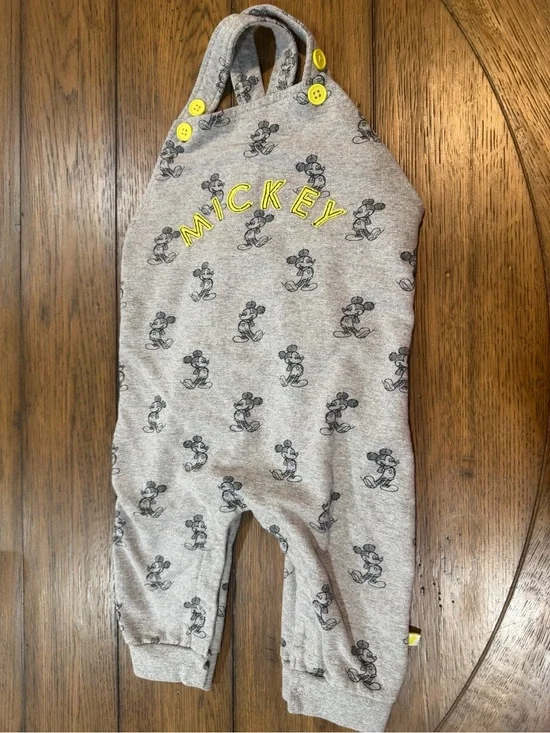 Disney Mickey Gray Overalls with Yellow Accents