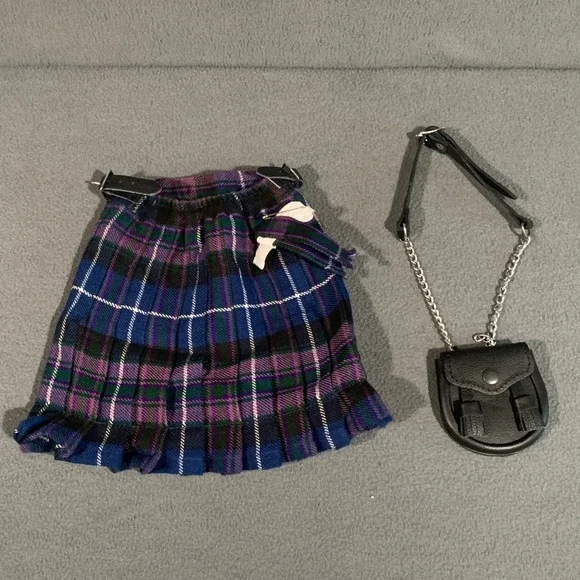 Presting Scotland Kids Tartan Kilt and Sporran Set Purple Blue Plaid 1-2 Year