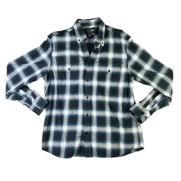 Banana Republic Men's Black Untucked Plaid Check Button Up Flannel Shirt Top L