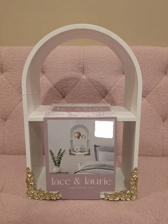 Lace & Laurie White Decorative Wall Shelf with Gold Accents