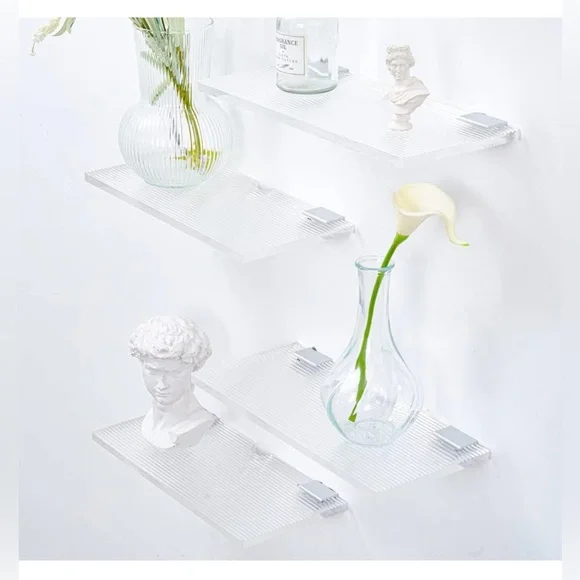 Clear Acrylic 12 Inch Floating Shelves w/Invisible Metal Brackets Set of 4