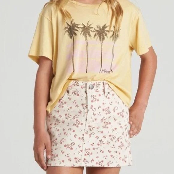 Billabong Girls’ Denim Cream Pink Floral Mini Skirt