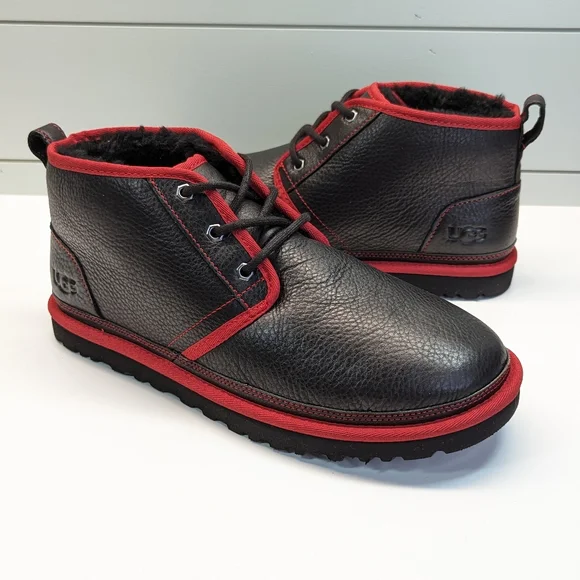 UGG Neumel Leather Chukka Ankle Black Red Boots Size Men's 9