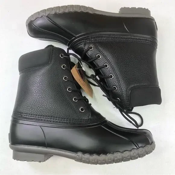 MENS WEATHERPROOF Black Leather Rubber Lace Up Snow Rain Ankle Boot Boots Shoes