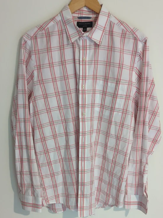 Banana Republic Pink and White Plaid Cotton Button-Down Shirt