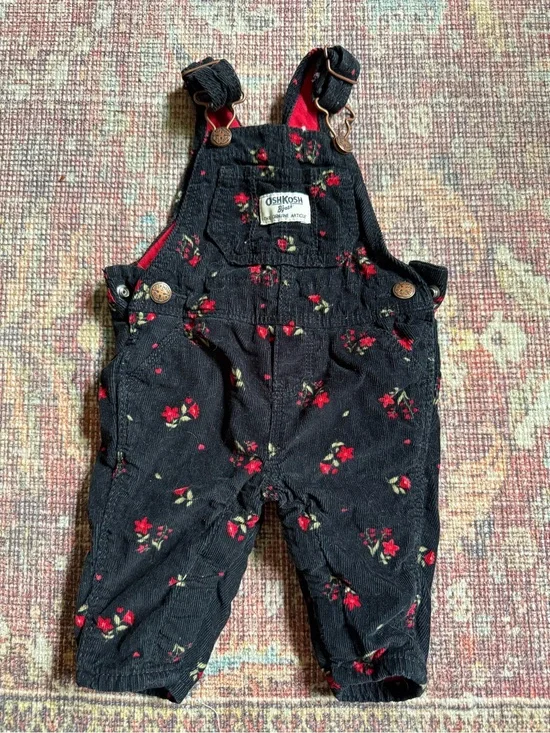OshKosh B'gosh Black Floral Corduroy Baby Overalls 3M