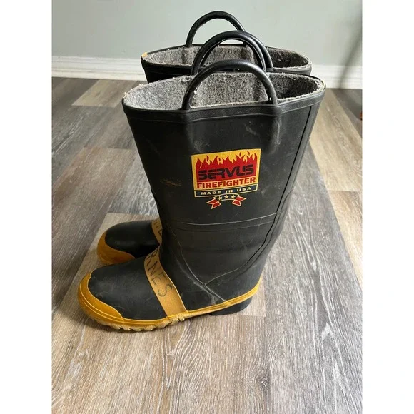Servus Firefighter Boots Mens 10 Wide Black Good Rubber Waterproof Made in USA