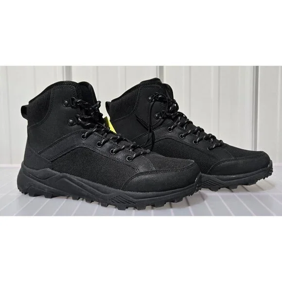 All in Motion Doran Black Faux Leather All Weather Hiking Boots -- Men's Size 8