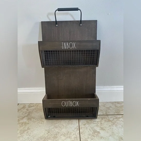 Rae dunn Rustic Brown Wall Organizer with Inbox and Outbox