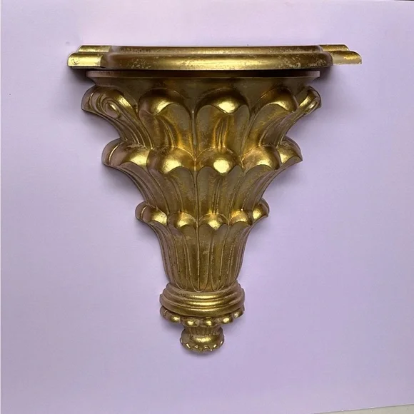 Vintage Antique gold molded resin Hollywood Regency Wall pocket planter Shelf