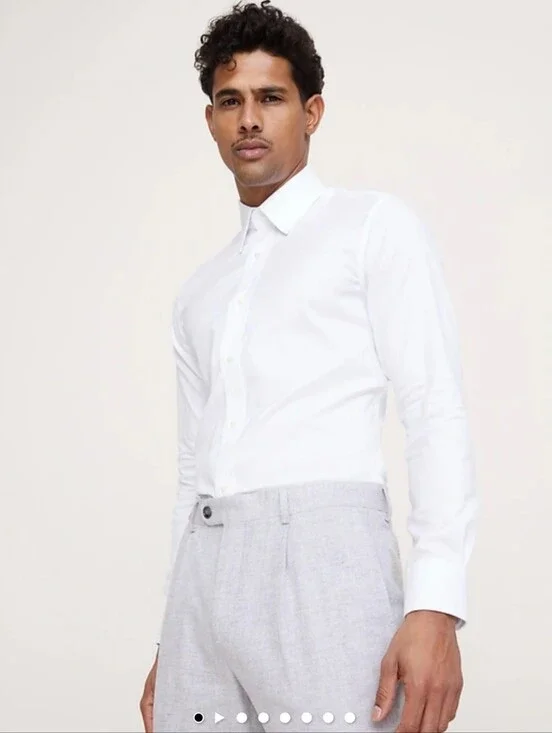NWOT Banana Republic White Dobby Slim-Fit Wrinkle-Resistant Dress Shirt Size L