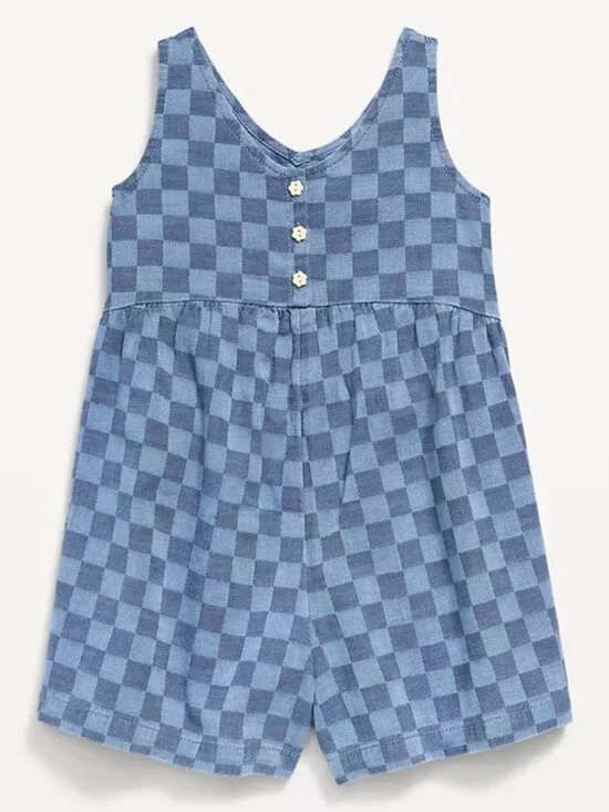 Old Navy Oversized Sleeveless Chambray Denim Checker Romper Toddler Girl 2T NWOT