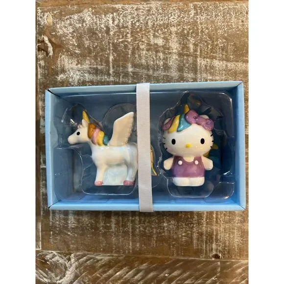 Hello Kitty Blue Sky Salt‎ & Pepper Set, Unicorn, Colorful, Hand Painted, NEW!