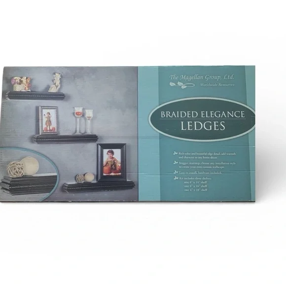 NEW Braided Elegance FloatingWallLedge Shelves Setof3 DarkBrownWood PhotoDisplay