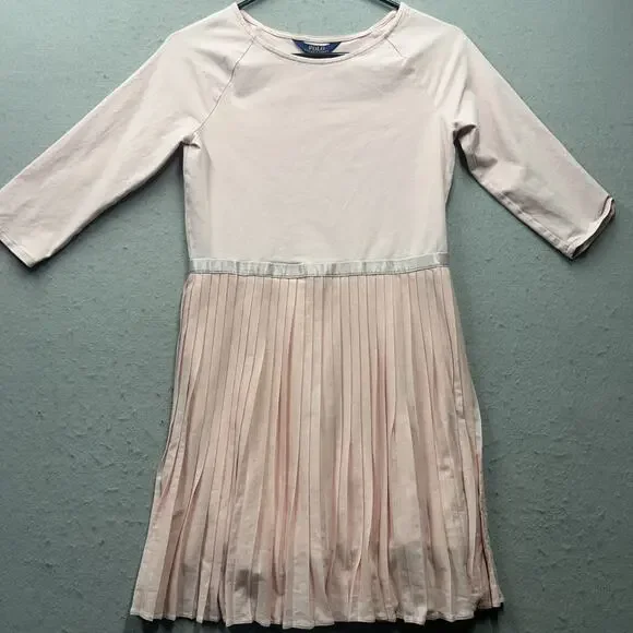 Polo Ralph Lauren Pink Dress Stretch Silk Waist Pleated Skirt Girls Youth XL‎