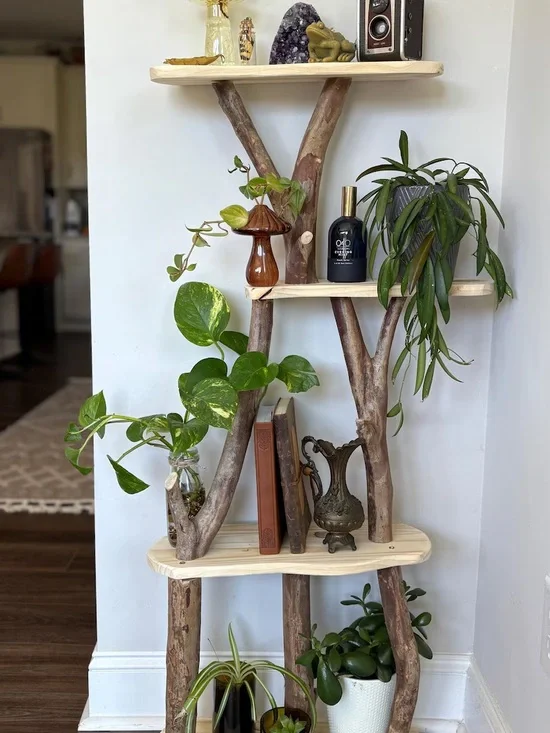 ✨🪾Handmade plant fairy decor shelf — Rustic Wood Wall Shelf - raw Natural wood