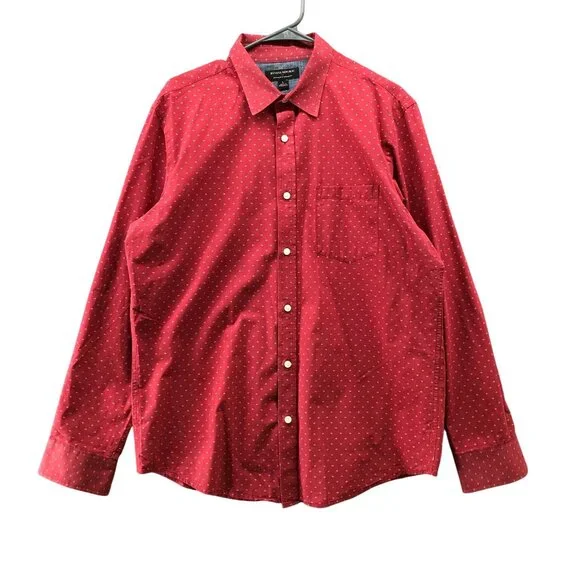 Banana Republic Soft Wash Long Sleeve Shirt Men L Red White Printed Standard Fit