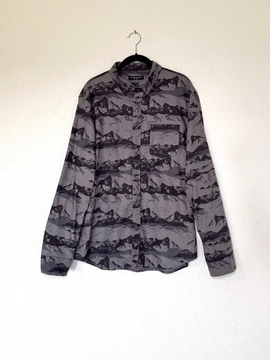 Banana Republic Luxe Flannel Shirt Men's L Slim Fit Gray Mountains 100% Cotton