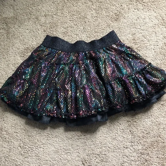 Justice Skirt Girls Size 14 Black Sparkles Layered‎ with Shorts Underneath