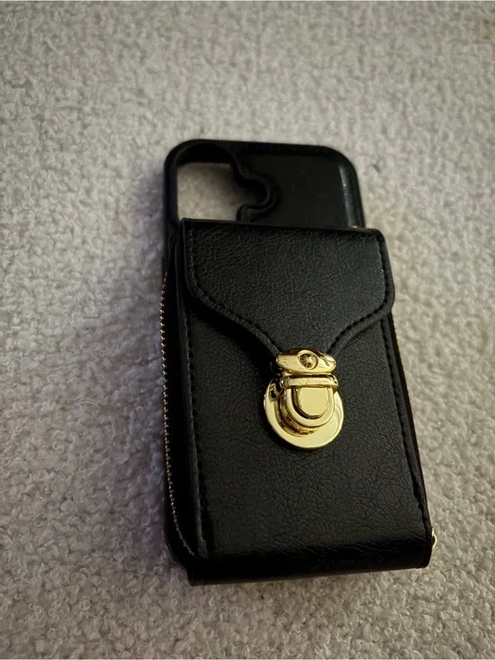 Apple Black Leather Wallet Case with Gold Hardware IPhone 17