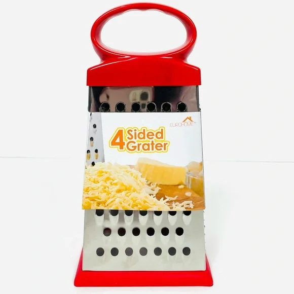 4 Side Stainless, Steele Red Cheese Grater, Shredder, and Slicer 9 Inch