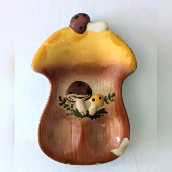 MCM Vintage Mushroom Spoon Rest. Brown And Yellow