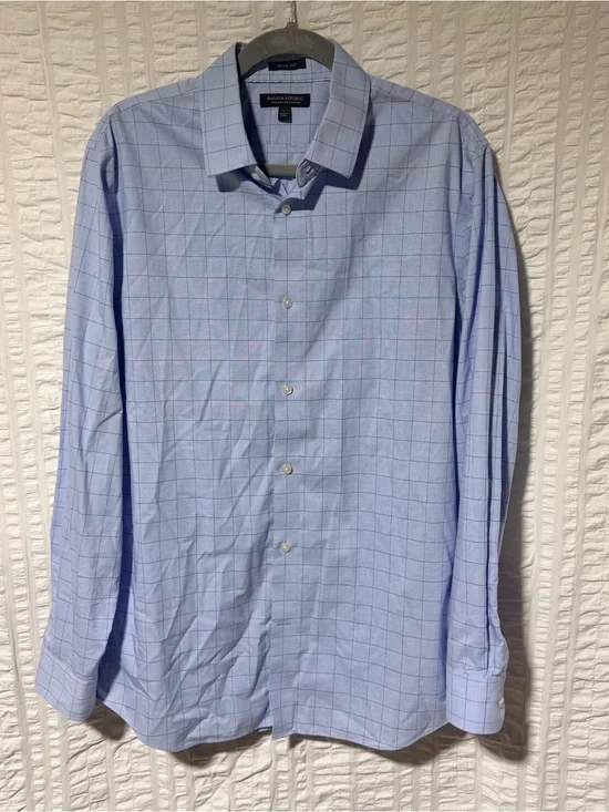 Banana Republic Blue Windowpane Slim Fit Dress Shirt