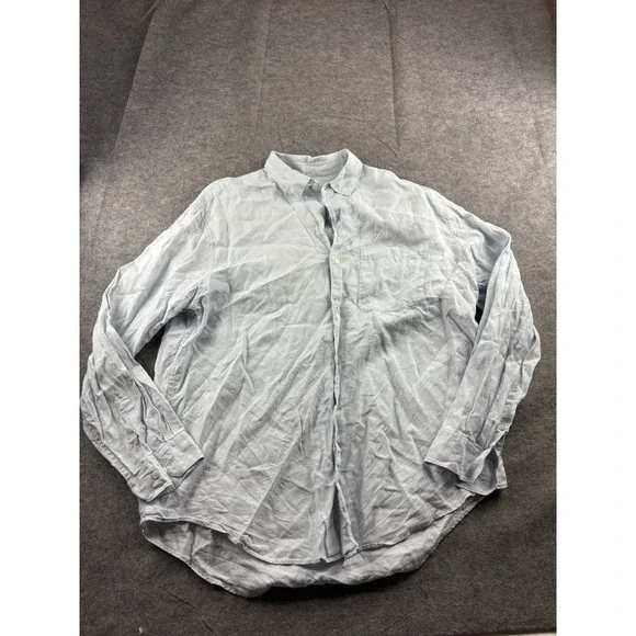 Banana Republic Mens XL 100% Linen Blue Long Sleeve Button Up Shirt Preppy Boho