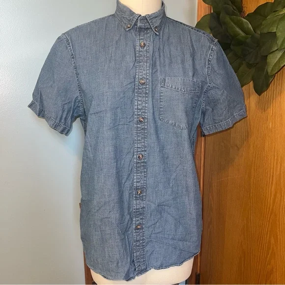 Banana Republic Blue Casual Button Down Shirt‎ Denim Short Sleeve Large Cotton