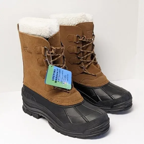 8 Fans Waterproof Insulated Snow Boots, Brown Suede, Men's 9 M