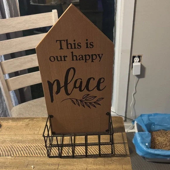 Wooden Sign with Black Metal Stand