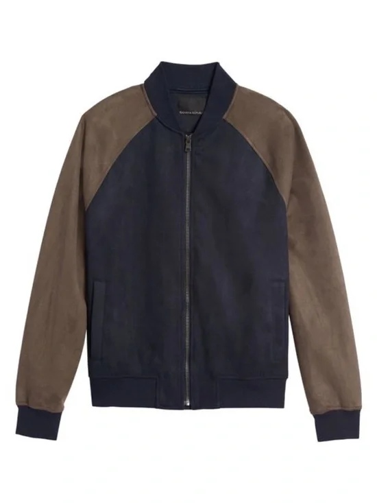 Banana Republic Vegan Suede Bomber Jacket in Navy and Brown