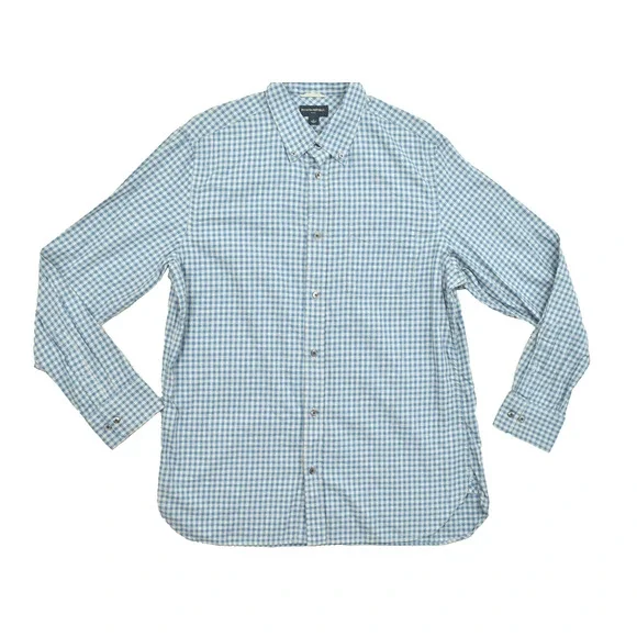Banana Republic Men's Size L Blue Gingham Cotton Button Down Long Sleeve Shirt