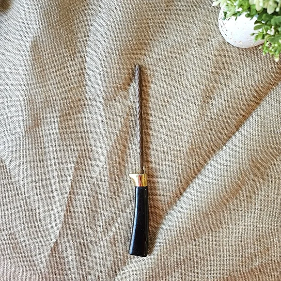 Vintage Knife Sharpening Steel Rod Black Handle Gold Guard Honing Tool