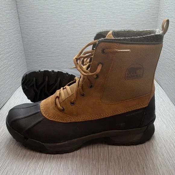 Sorel Buxton Lite Waterproof Duck Boots Men's 12 Brown Black Winter Snow