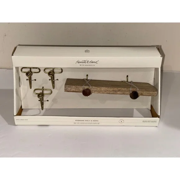 Hearth & Hand with Magnolia wood and brass pegboard shelf and hooks set