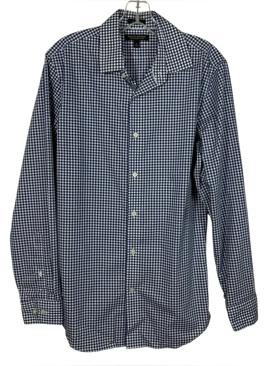 Banana Republic Non-Iron 100% Cotton Slim Fit Blue White Plaid Button Down Small