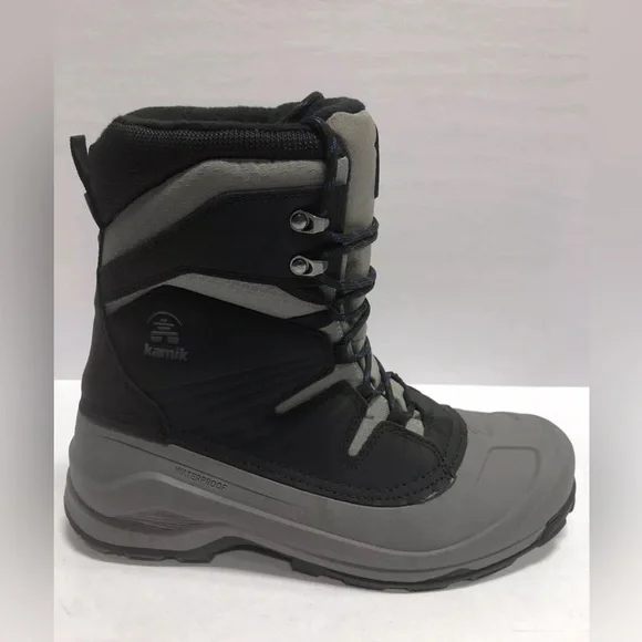 Kamik Men’s Iceland, Black/Gray Waterproof Winter Boots, Size 10D