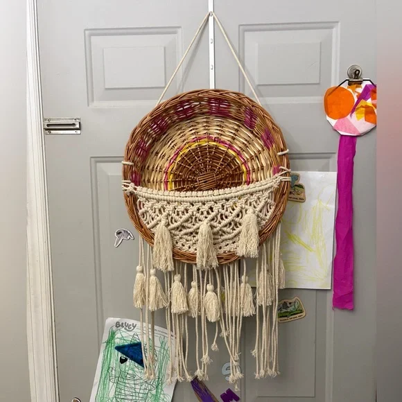 Woven Basket Wall Art with Tassels