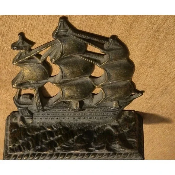 Cast Metal Sailing Ship Bookend Nautical Decor Heavy Single Maritime